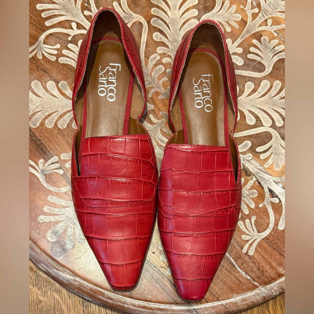 Franco Sarto Red Leather Croc-Embossed Women's Loafers